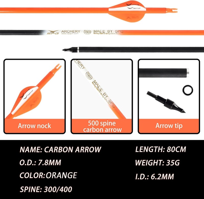 SP.G Archery Arrows for Compound Bow - 30 Inch Arrows for Compound Bow, 500 Spine Carbon Compound Arrows for Recurve Bow Shooting Hunting 12 Packs - Image 3